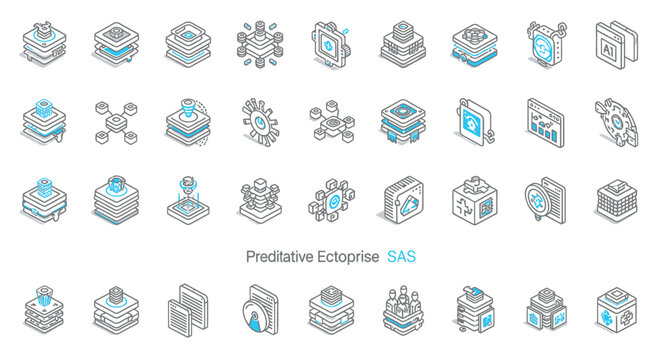 Predictive Enterprise Icons, Business Intelligence Symbols, Data Analysis Logos, SaaS Vector Graphics