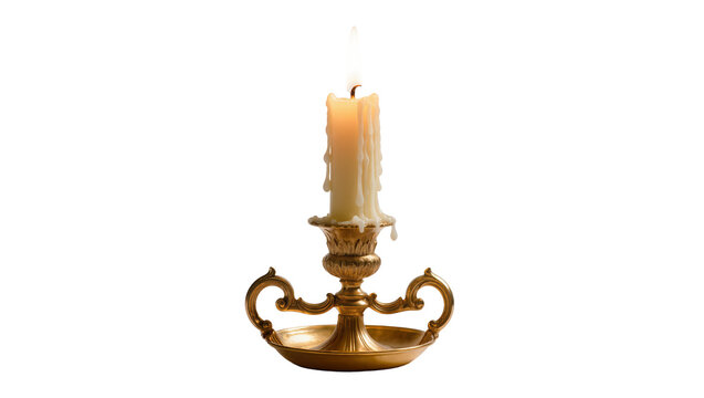 Antique Brass Candelabra with Burning Ivory Candle