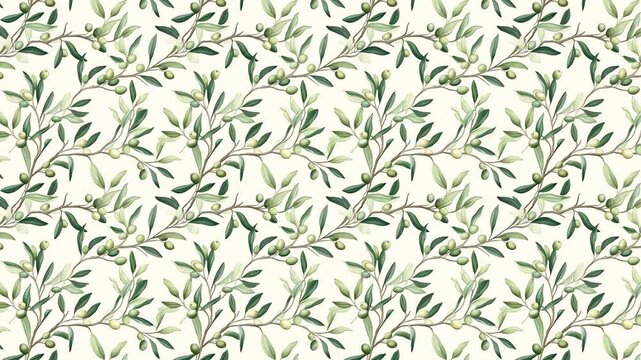 A seamless olive branch pattern provides a natural aesthetic. Ideal for backgrounds and textures in design projects.