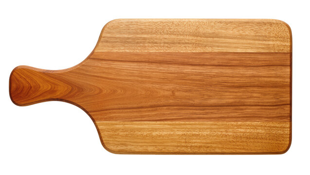 Rustic wooden cutting board with curved handle and natural grain