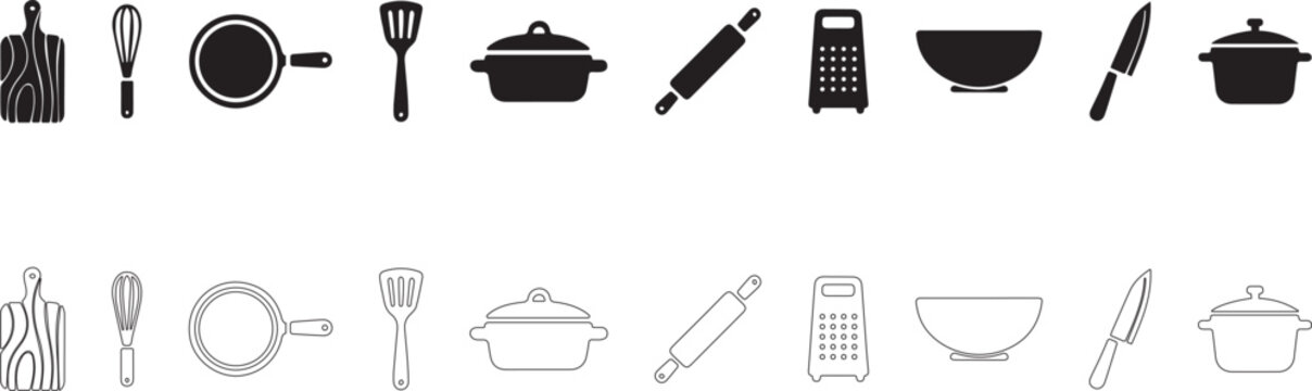 Kitchen tools and utensils. Vector set of culinary icons.
