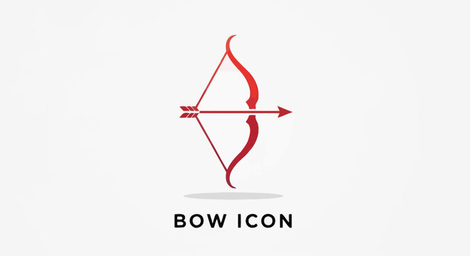 Elegant Red Bow and Arrow Icon on White Background.