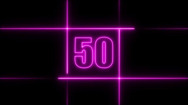 55 to 0 second modern digital countdown timer neon light style on black background, 55 seconds simple countdown timer. 55 second technology digital neon led light game timer animation