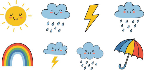 Obraz premium Charming illustrations of weather and related phenomena Vector