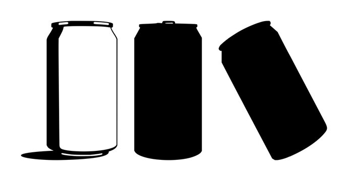 Soda can set with black silhouette against white background featuring soda, beverage, can with color contrast and graphic illustration