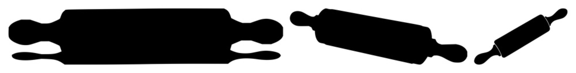 Obraz premium Rolling pin set with black silhouette on crisp white background featuring kitchen utensil, baking tool, cooking equipment with flat design and line art