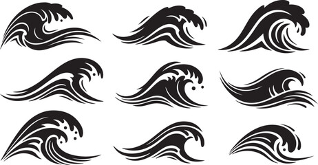 Fototapeta premium Collection of black wave graphics on white background
