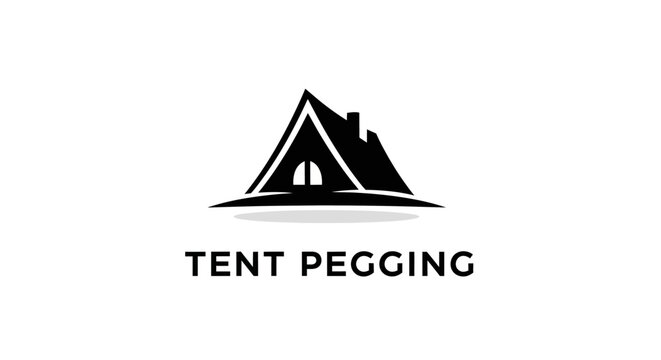 Black and White Tent Pegging Logo Design on White Background.