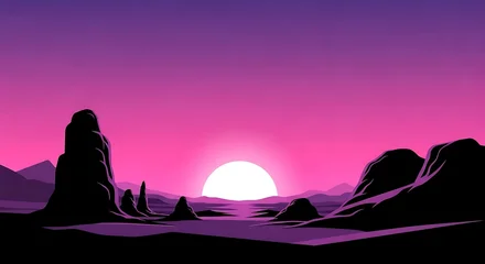 Fototapete Rosa Retro desert landscape at sunset with vibrant purple and pink sky  © Dido