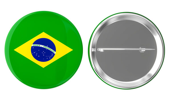 Brazil flag button pin showing front and back 3D