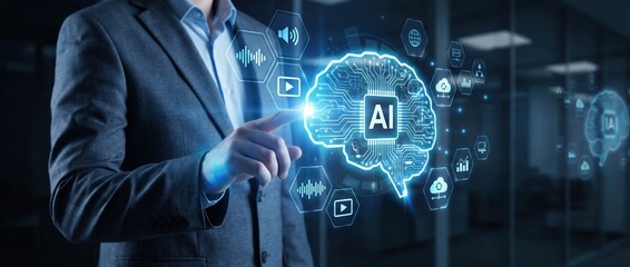 Fototapeta premium Exploring artificial intelligence applications corporate office digital illustration modern environment close-up viewpoint technological innovation for business optimization