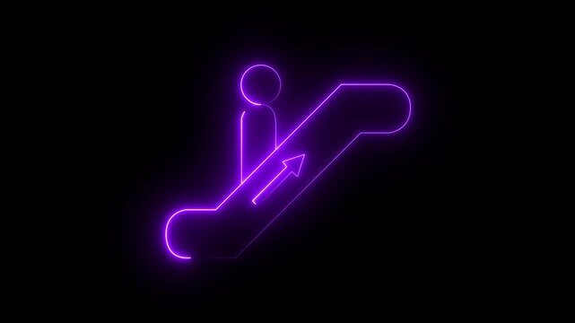 glowing neon Escalator icon isolated on black background. suitable for user related to public navigation. 4k video animation.