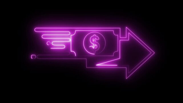glowing neon fast money transfer icon, fast pay icon isolated on black background. symbolizing quick financial transactions and efficient payment processing. 4k video animation.