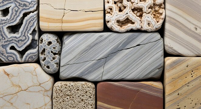 Assorted natural stone and mineral textures arranged in grid