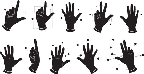 Fototapeta premium Various hand gestures in black silhouette on white background