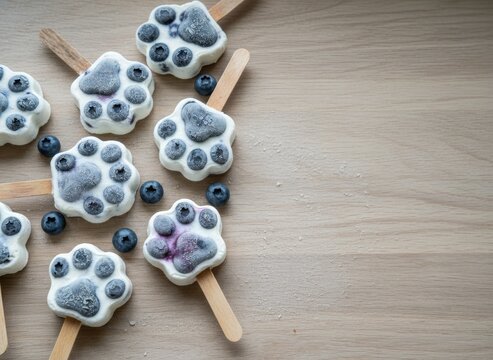 Homemade Dog Pupsicles with Blueberries on Wooden Background