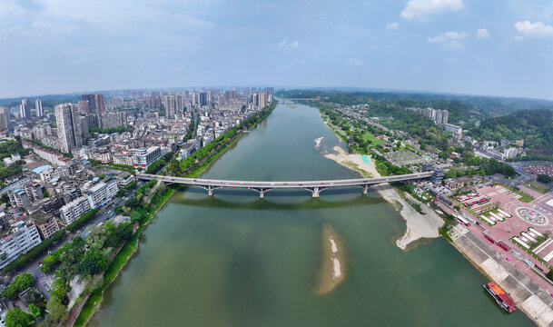 Aerial photo of Leshan Giant Buddha Scenic Area Scenic Spot, World Cultural Heritage, Leshan, Sichuan