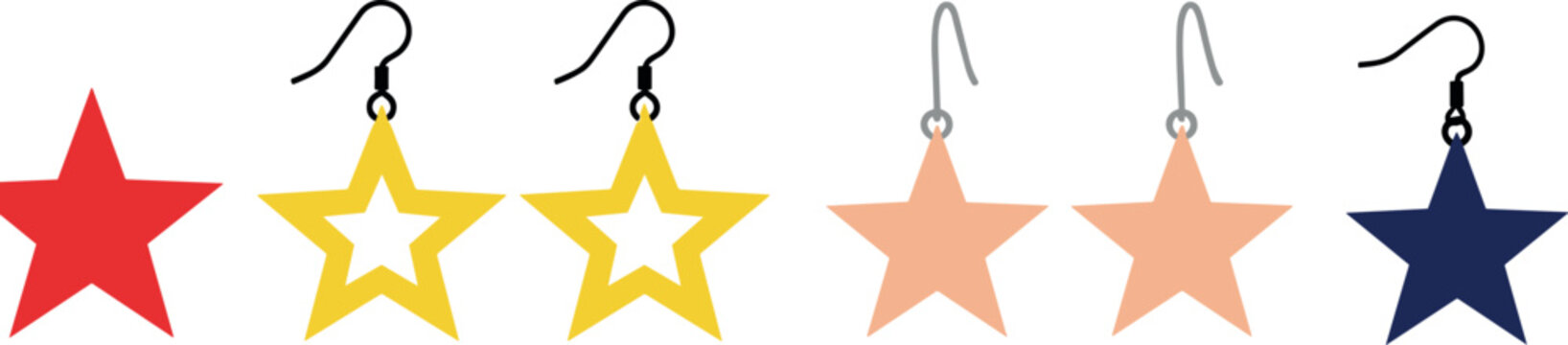 Star earrings and colorful star icons vector set with dangle jewelry accessories and modern decorative shapes illustration