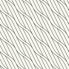 Fototapeta na wymiar Seamless pattern with geometric waves. Endless stylish texture. Ripple bold monochrome background. Linear weaved grid. Thin interlaced swatch. 