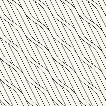 Seamless pattern with geometric waves. Endless stylish texture. Ripple bold monochrome background. Linear weaved grid. Thin interlaced swatch.	