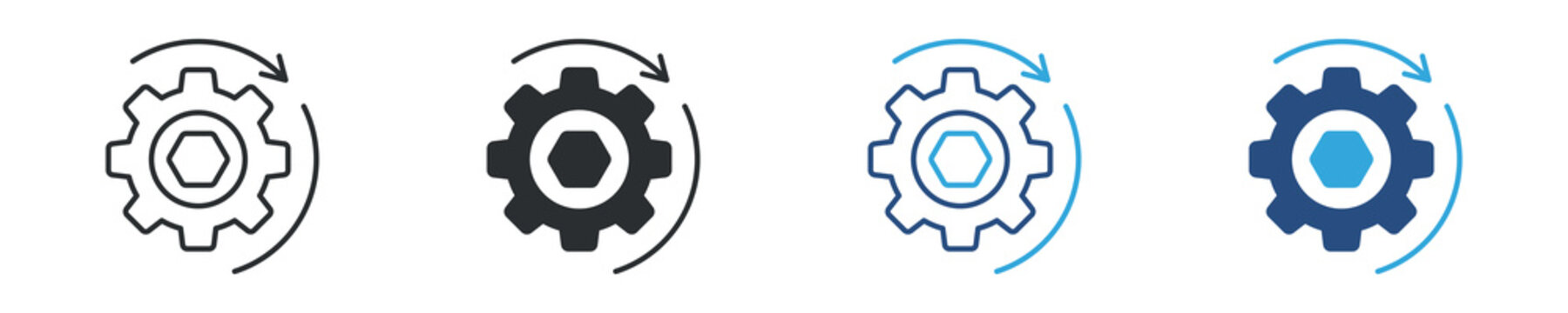 Process automation icon set. Workflow cycle concept, gear with circular arrows, system update and continuous process symbol, vector illustration