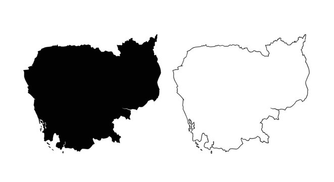 Cambodia Map Silhouette and Outline Vector Illustration