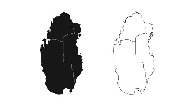 Qatar Map Silhouette and Outline Vector Illustration