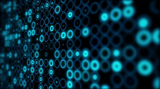 Abstract blue binary code background featuring a glowing circle pattern with a shiny blur effect and colorful bubbles for a bright digital art wallpaper design