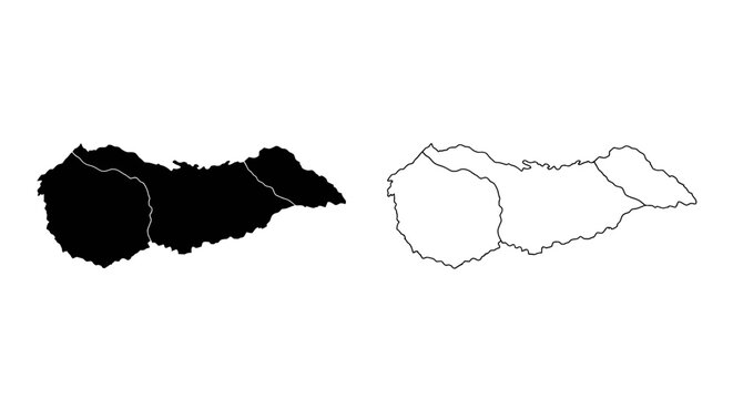 Map of Madeira Island Portugal Silhouette and Outline