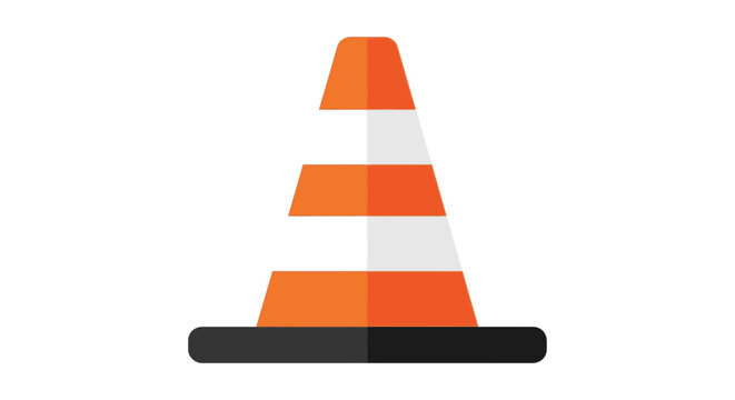 Flat vector illustration of a bright orange traffic cone on white background.