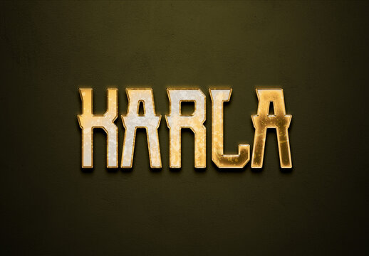 Old gold text effect of name Karla with 3D glossy style Mockup.