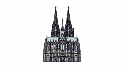 Obraz premium A detailed illustration of a grand Gothic cathedral with twin spires and intricate stonework