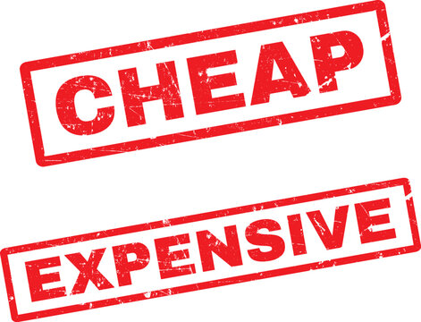 Contrasting price stamps on a white background