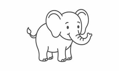 Obraz premium Cute Elephant Cartoon Line Art Outline Simple Animal Illustration for Kids