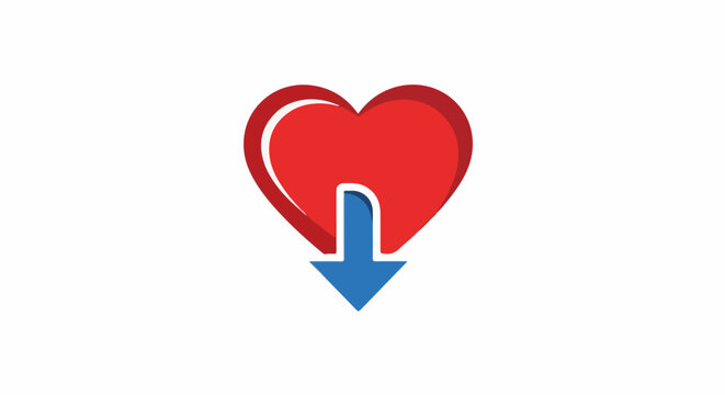A red heart with a blue downward arrow pointing through its center