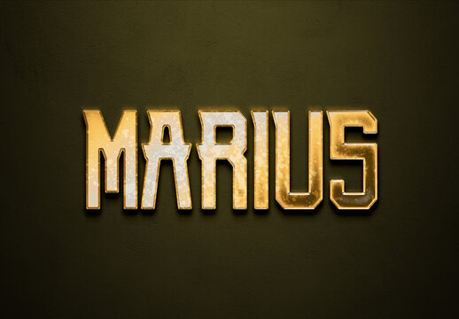 Old gold text effect of name Marius with 3D glossy style Mockup.