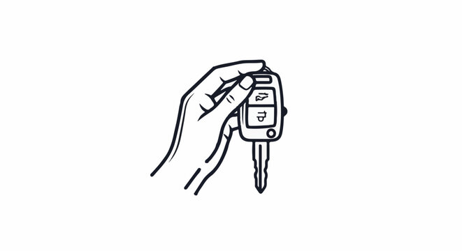 A hand holds a modern car key with three buttons