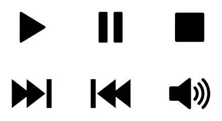 Minimalist media player icon set, black vector playback buttons for video and audio, play pause stop skip and volume symbols for web interface © Arman