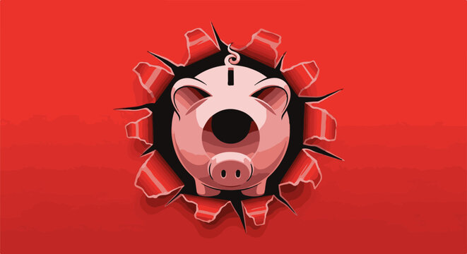 A pig emerges through a jagged, torn opening in a red background