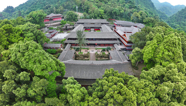 Aerial photography of Fuhu Temple and Baoguo Temple in Emei Mountain Scenic Area, Leshan City