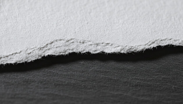 Handmade cotton rag paper with fluffy torn deckle edge macro