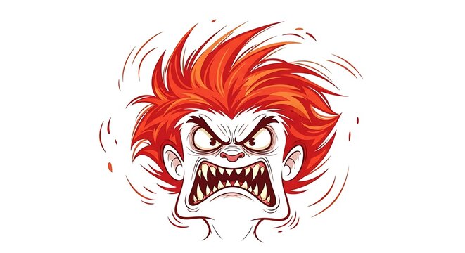 Angry cartoon character with red hair.