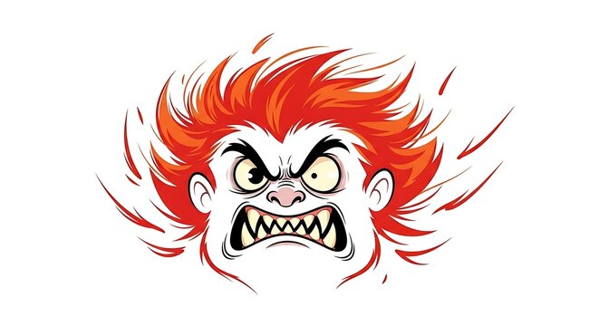 Angry cartoon monster face expression.