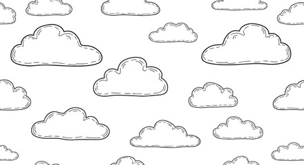 Fototapeta premium Clouds, white background, hand drawn clouds, vector graphics, illustrations, seamless pattern