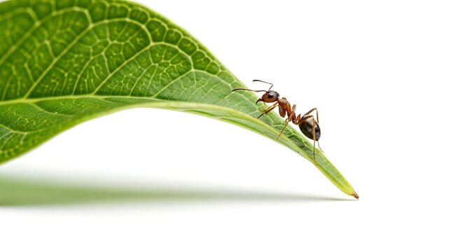 ants on green leaf closeup macro.