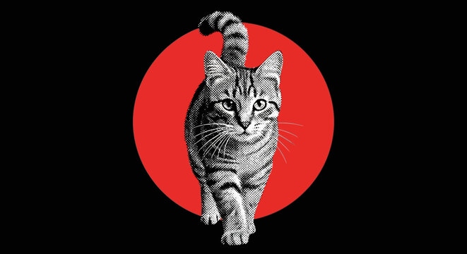 A Majestic Tabby Cat Walks Forward Confidently.