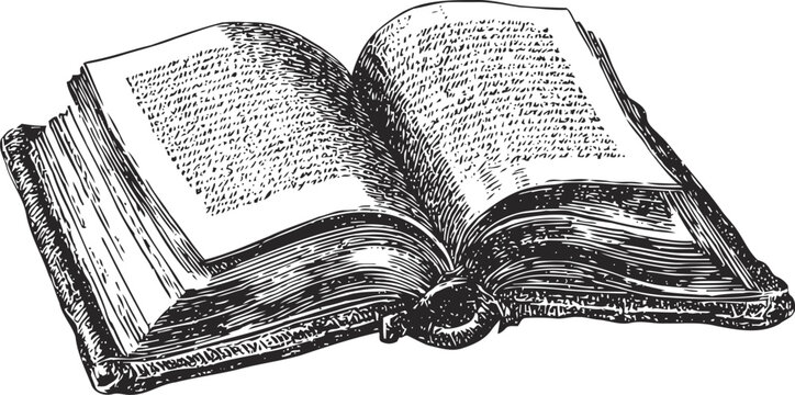 Open vintage book illustration hand drawn old book with detailed pages and classic antique