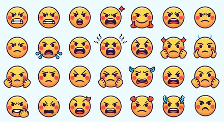 Fototapeta premium Collection of various crying and frustrated emoticon faces ai dashboard data visualization futuristic interface analytics UI digital technology
