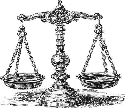 Vintage balance scale illustration classic weighing instrument with two hanging pans and ornate details