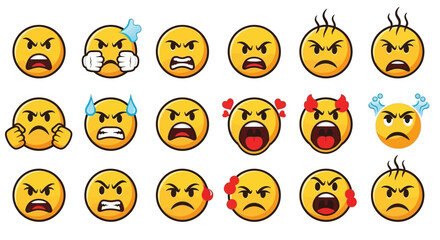 Naklejka premium Angry and frustrated emoticons with various expressions on white background ai dashboard data visualization futuristic interface analytics UI digital technology